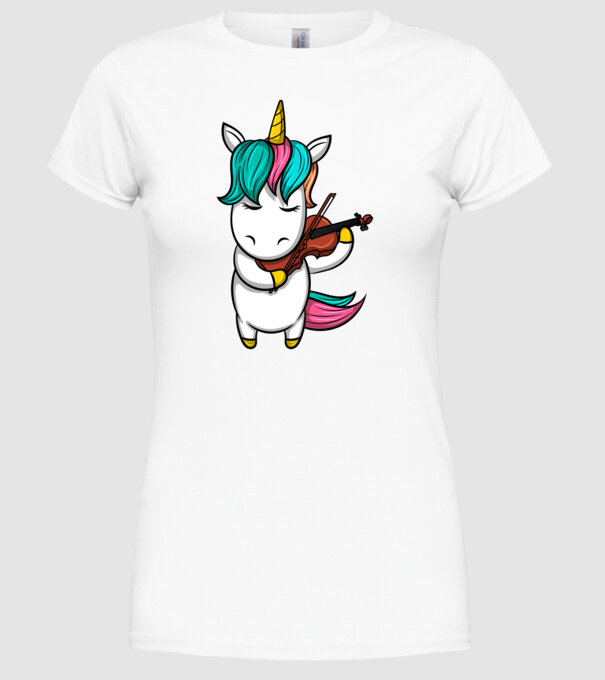 Unicorn Violin model alb pe tricou
