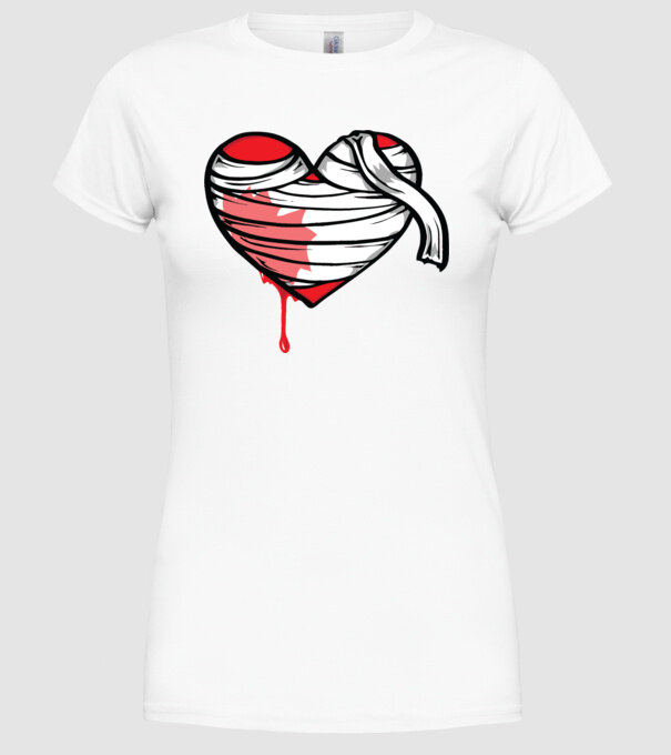 Inimă sângerândă model alb pe tricou