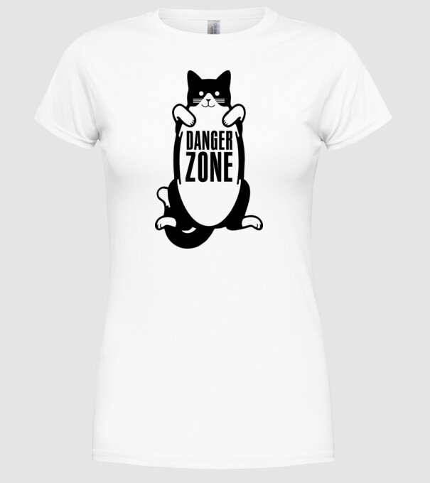 Zonă de pericol pisică model alb pe tricou