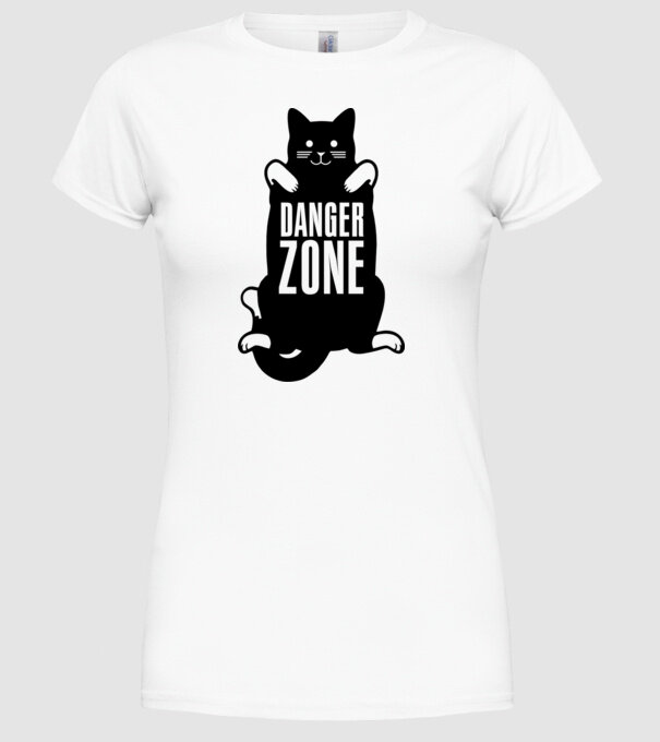 Zonă de pericol pisică model alb pe tricou