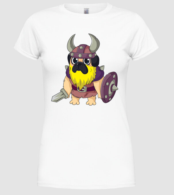 Mops Viking model alb pe tricou