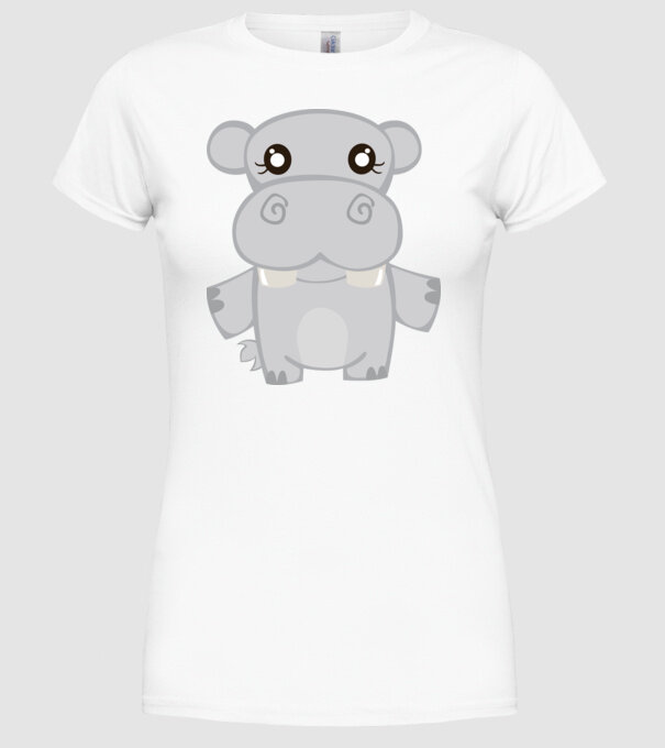 Hipopotam model alb pe tricou