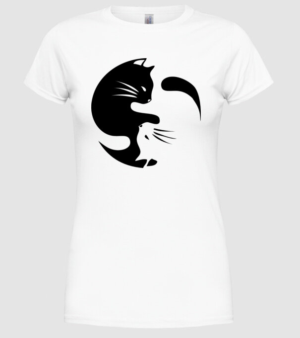 Yin Yang Pisică model alb pe tricou