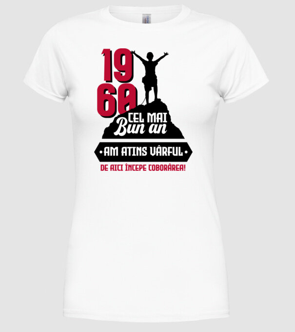 1960 cel mai bun an. Am atins vârful, de aici începe coborârea. model alb pe tricou