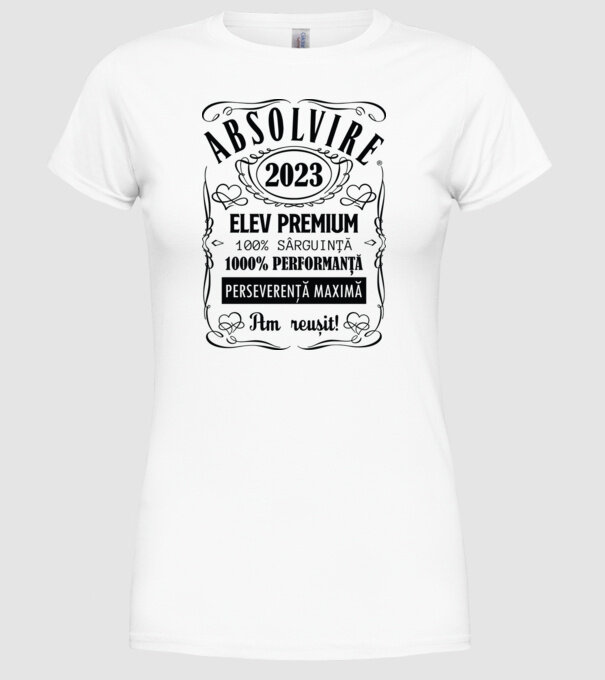 Absolvire Premium model alb pe tricou