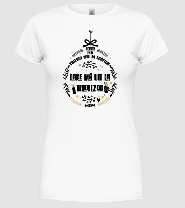 acesta este tricoul meu de Crăciun_care ma uit la televizor model alb pe tricou