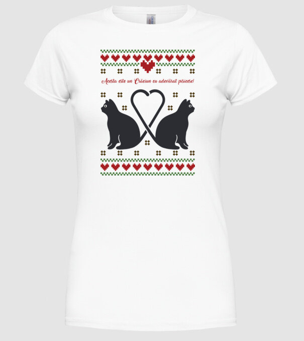acesta este un Crăciun cu adevărat pisicesc model alb pe tricou