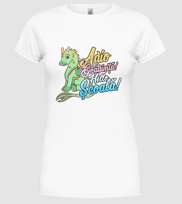 Adio grădiniță! Hello școală! model alb pe tricou