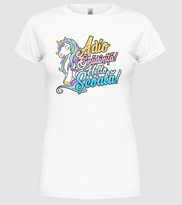 Adio grădiniță! Hello școală! model alb pe tricou