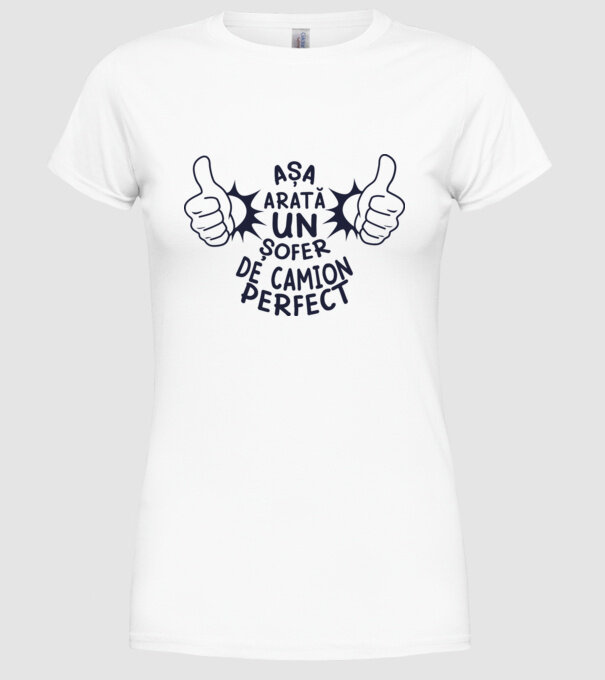 Așa arată un ȘOFER DE CAMION perfect model alb pe tricou