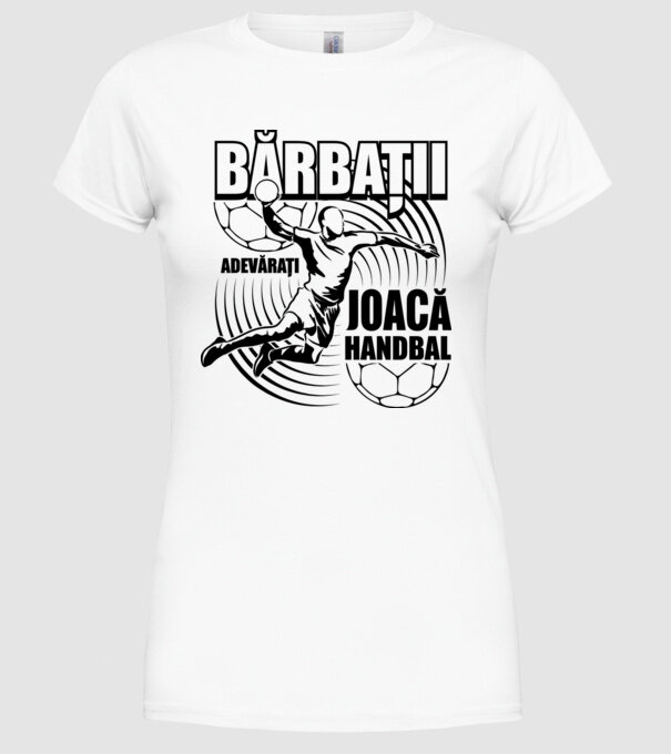 Bărbații adevărați joacă handbal model alb pe tricou