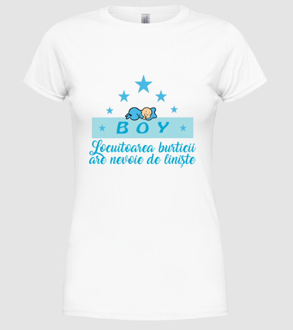 BOY- Locuitorul burticii are nevoie liniște model alb pe tricou