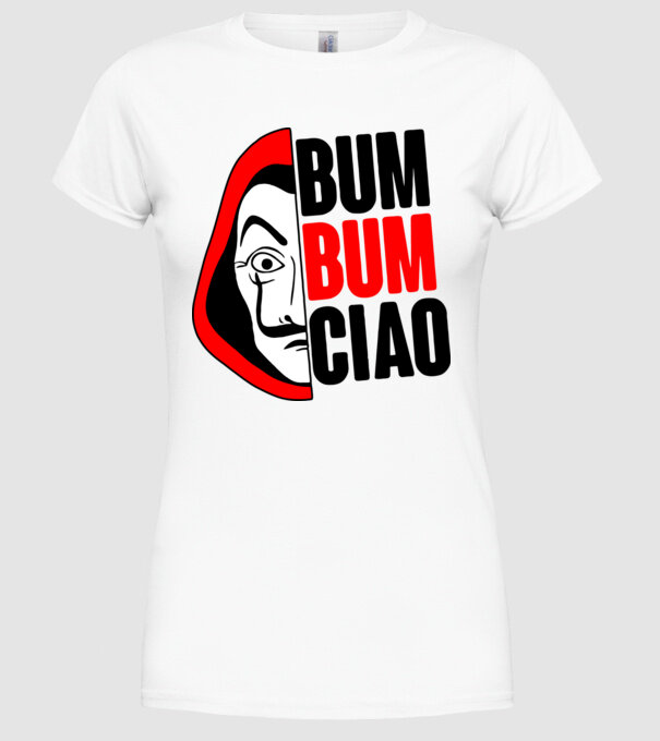 bumbum ciao money heist model alb pe tricou