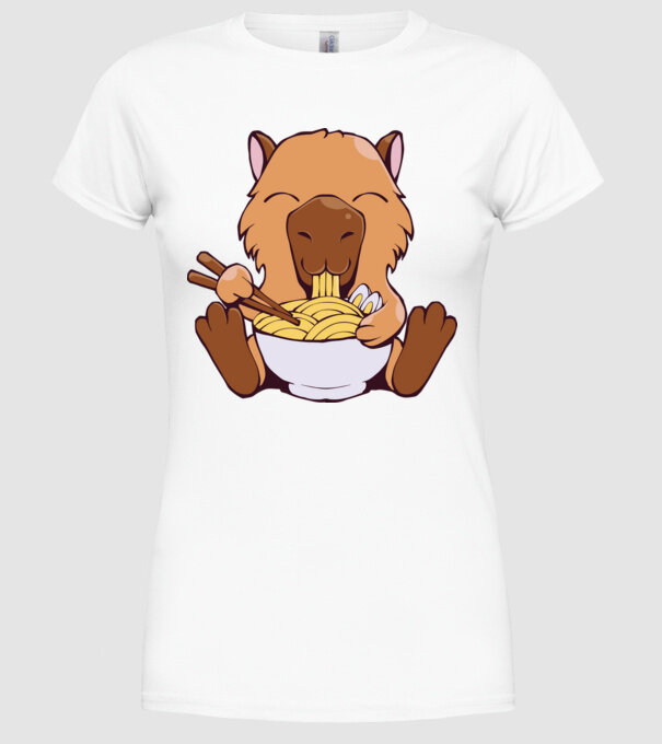 Capibară Ramen model alb pe tricou
