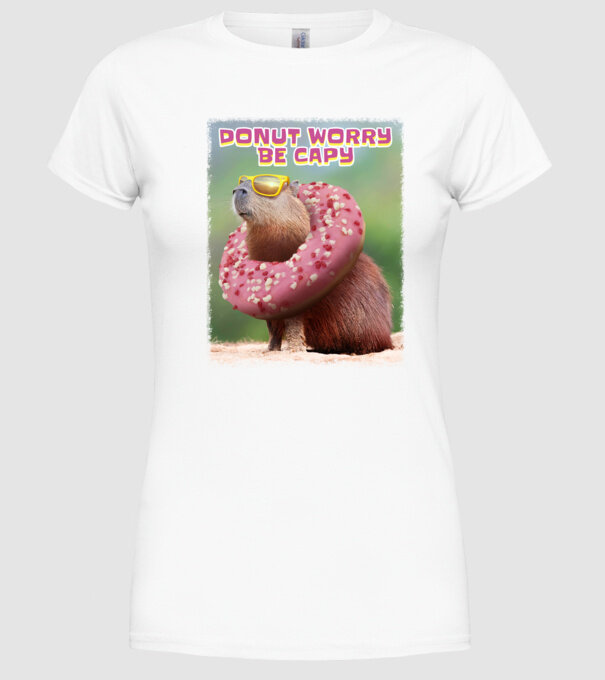 Capybara Donut worry be capy model alb pe tricou