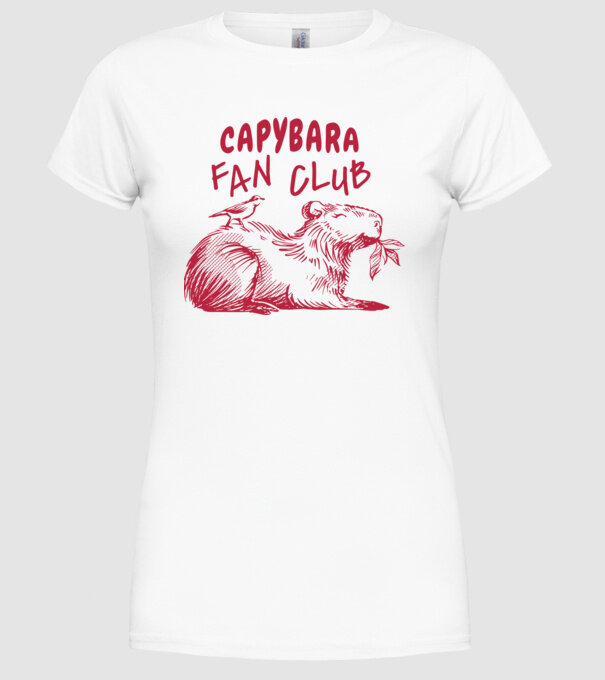 Capybara fan club model alb pe tricou