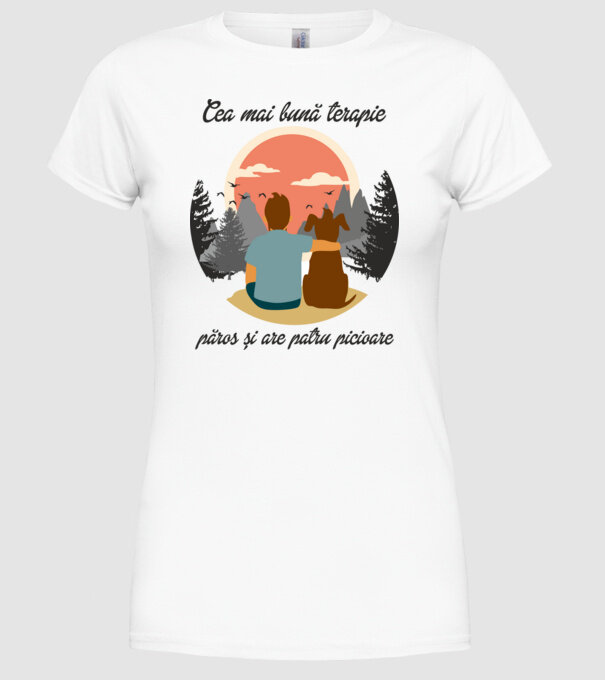 cea mai bună terapie - păros și are patru picioare model alb pe tricou
