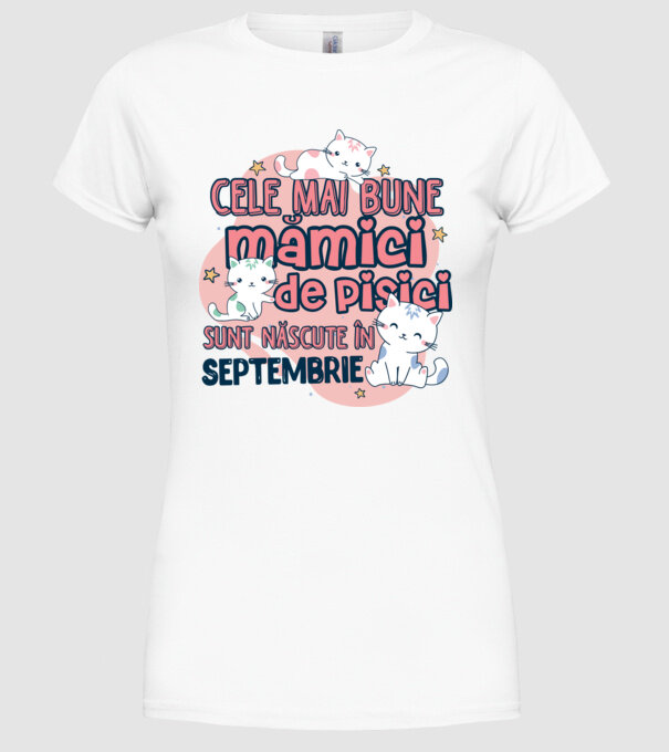 Cele mai bune mămici de pisici Septembrie model alb pe tricou