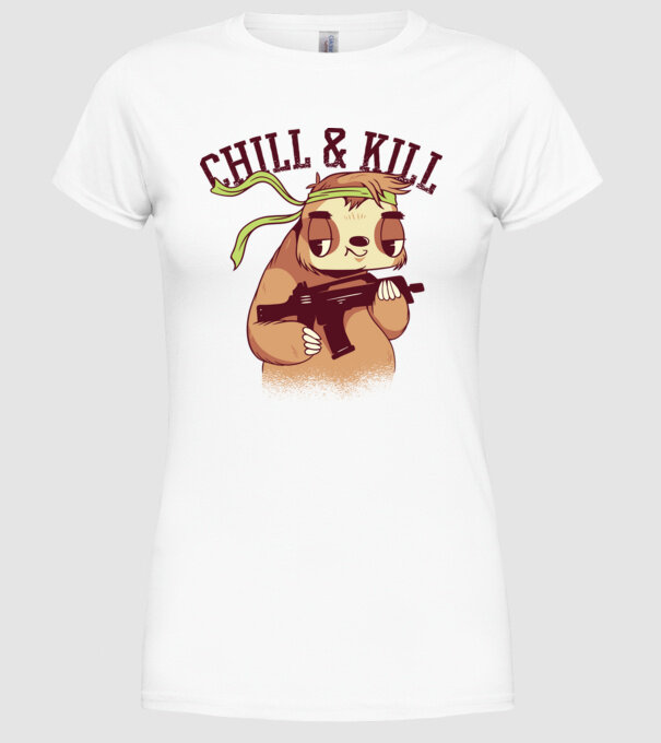 chill and kill model alb pe tricou
