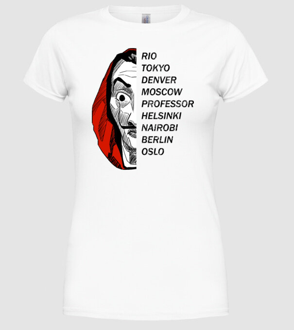 classic logo money heist white model alb pe tricou