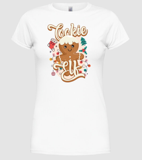 Cookie elf model alb pe tricou