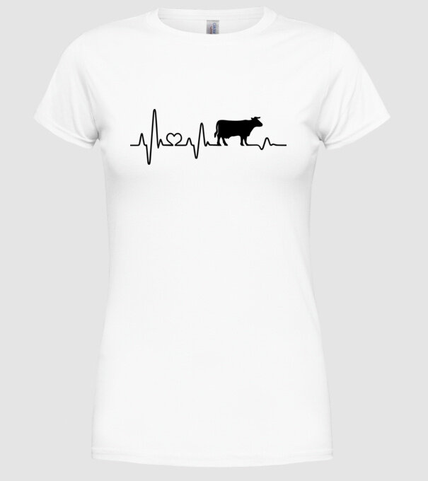 Cow Heartbeat model alb pe tricou