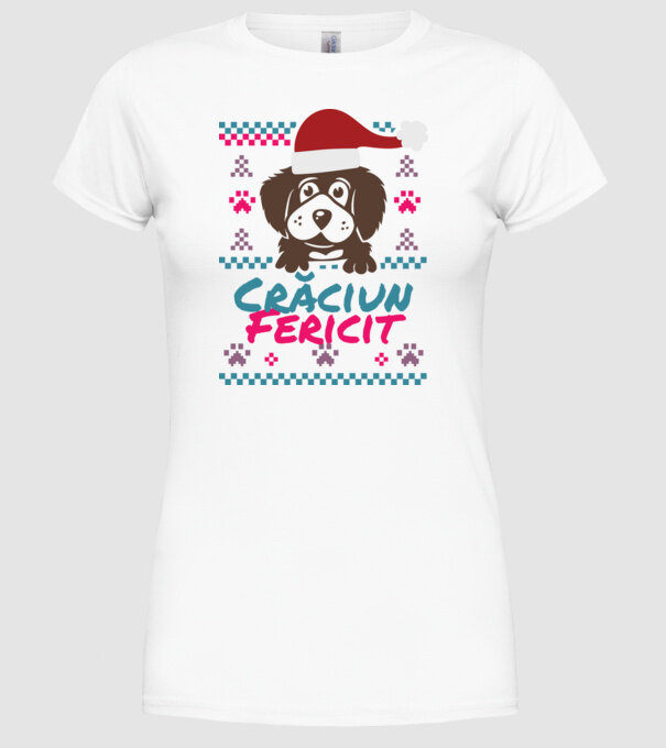 Crăciun Fericit câine model alb pe tricou