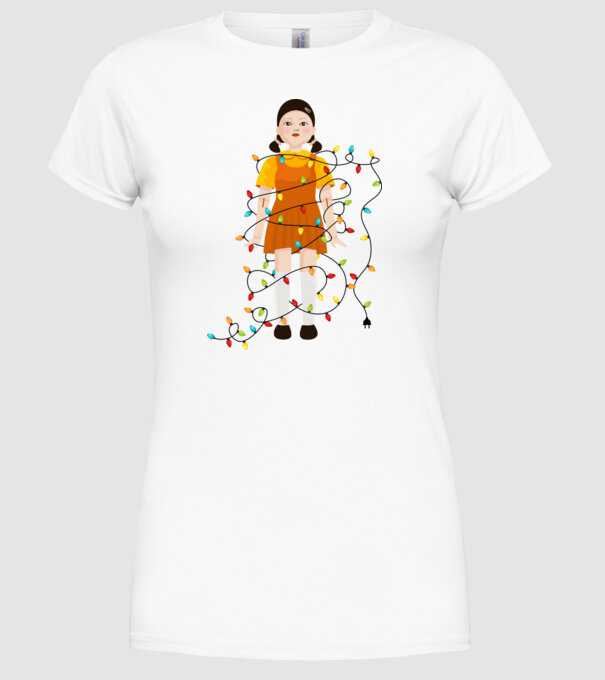 doll squid game model alb pe tricou