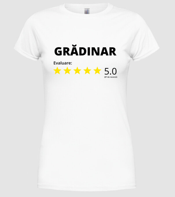 Evaluare Grădinar model alb pe tricou