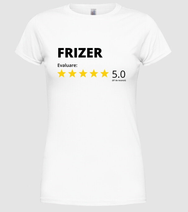 Evaluare - FRIZER model alb pe tricou
