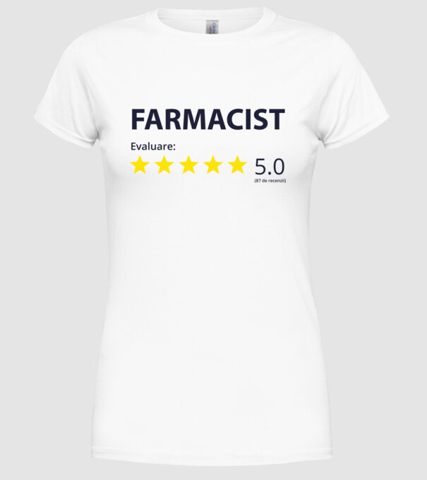 farmacist evaluare model alb pe tricou
