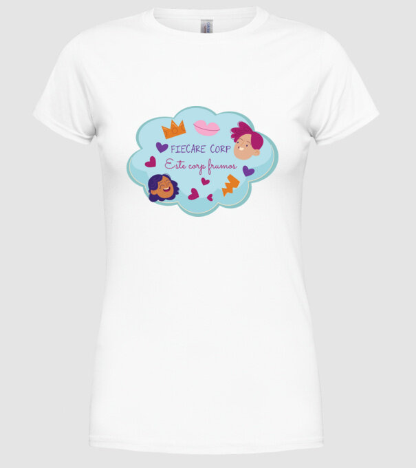 Fiecare corp model alb pe tricou