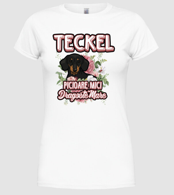 teckel : picioare mici dragoste mare model alb pe tricou