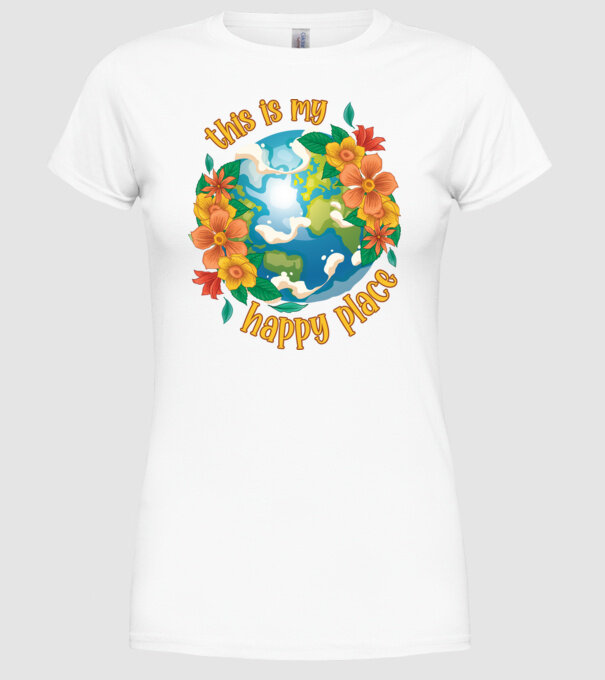 Happy Place model alb pe tricou