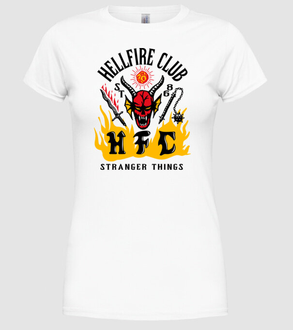 hellfire club 86 stranger things model alb pe tricou