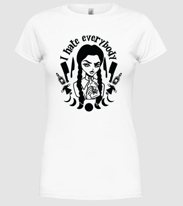 I hate everybody cartoon model alb pe tricou