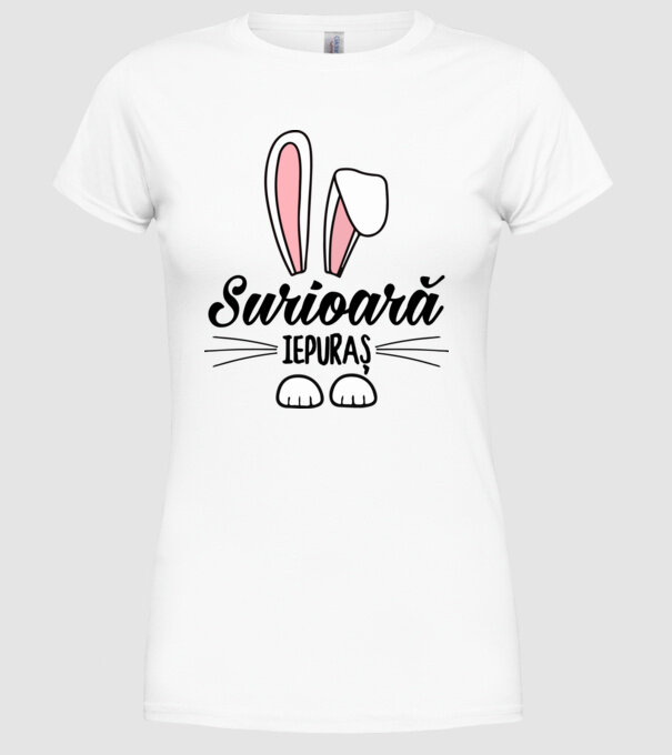 Iepuraș surioară model alb pe tricou