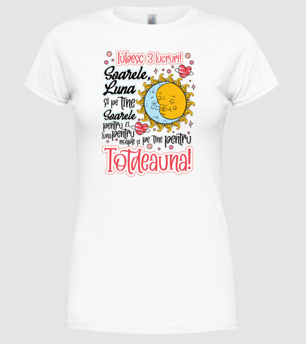 Iubesc 3 lucruri model alb pe tricou