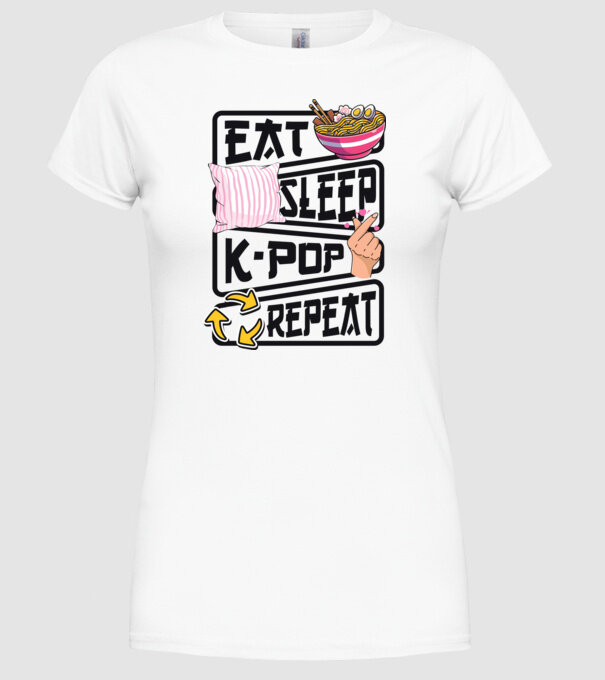K-POP EAT SLEEP model alb pe tricou