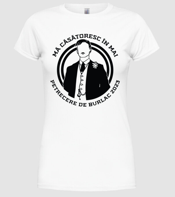 mă căsătoresc în mai - petrecere de burlac model alb pe tricou