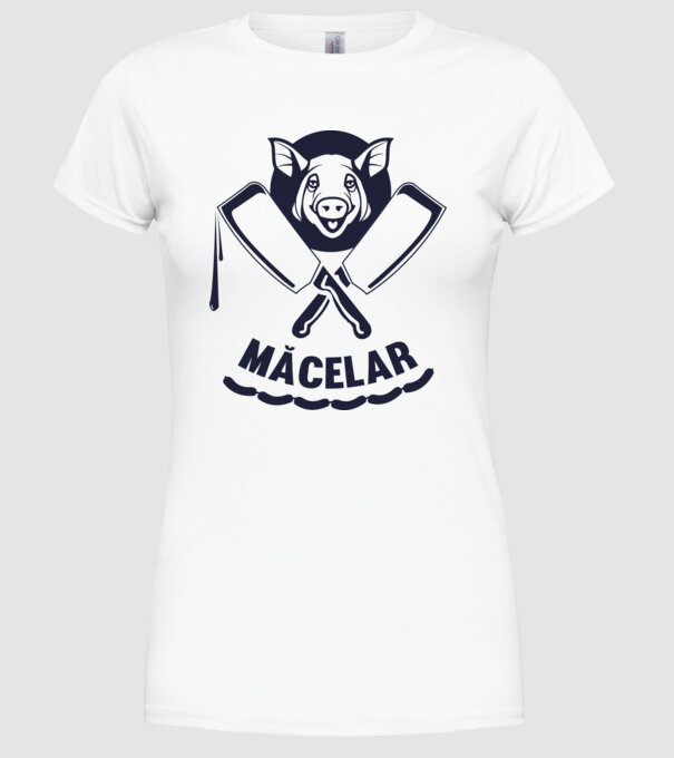 măcelar model alb pe tricou
