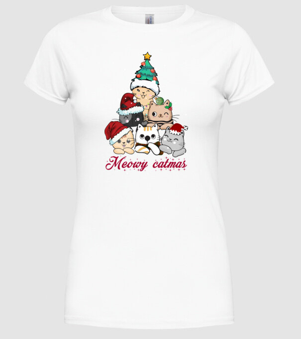Meowy catmas model alb pe tricou