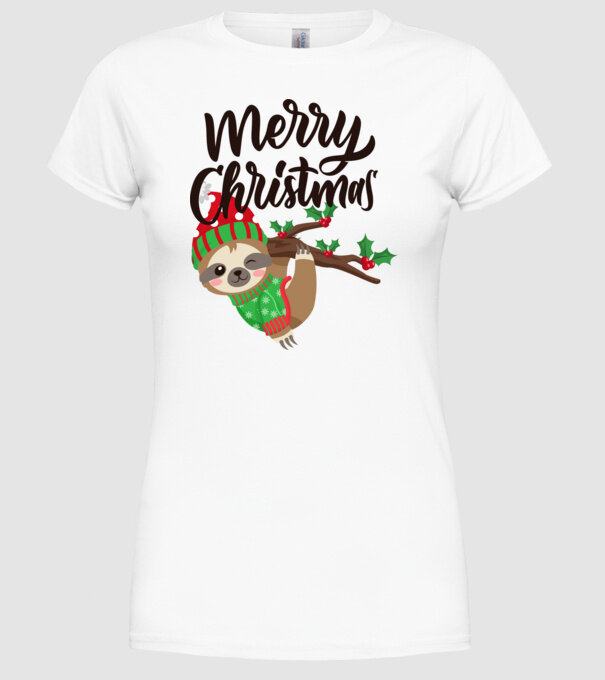 Merry christmas sloth model alb pe tricou