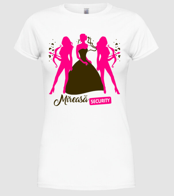 Mireasă security model alb pe tricou
