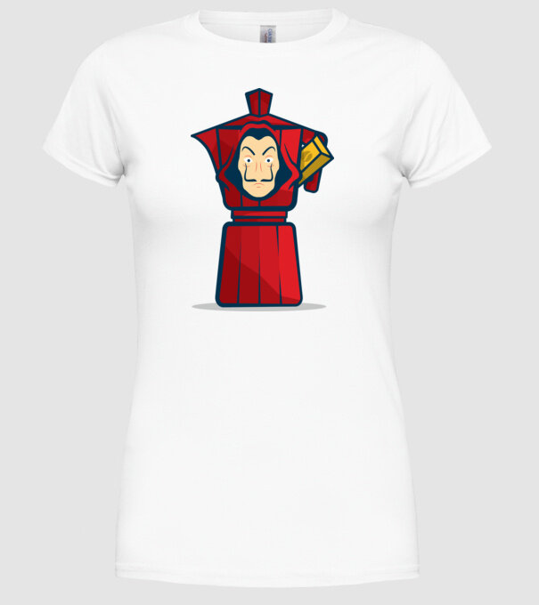 money heist coffee model alb pe tricou