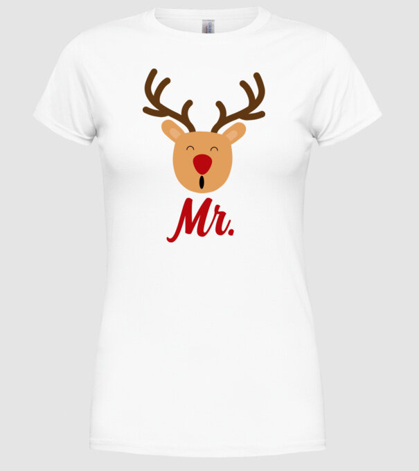 Mr. Reindeer Christmas couple model alb pe tricou