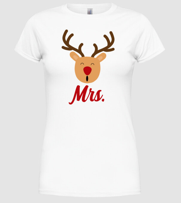 Mrs Reindeer christmas couple model alb pe tricou