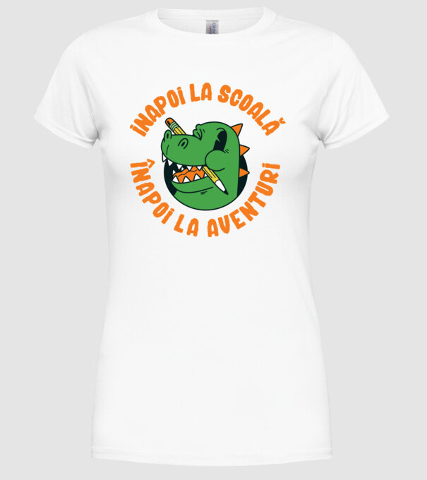 Înapoi la școală, înapoi la aventuri model alb pe tricou