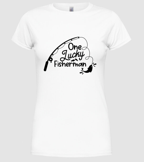 One lucky Fisherman model alb pe tricou