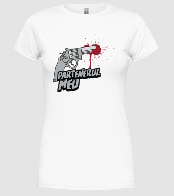 partenerul meu model alb pe tricou